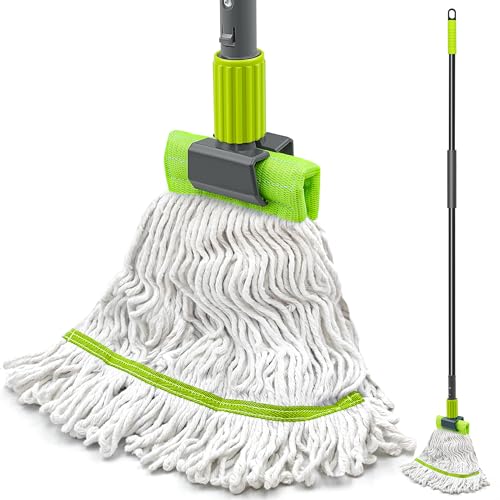Image of TidyBliss Commercial Mop Heavy Duty, 57.5 inches Long Handle Large Professional Industrial Dry Wet Cotton String Mop for Cleaning Concrete Tile Hardwood Floor Shop Office Garage (Green)