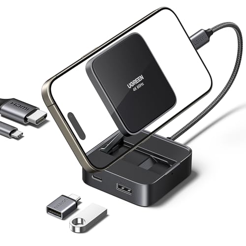 UGREEN Revodok Magnetische Dockingstation mit 4K@60Hz HDMI USB-C & USB-A, 100W PD Schnellladung USB C Hub kompatibel mit iPhone 16/15 Serie, iPad Pro und mehr