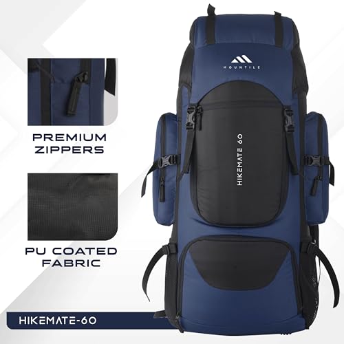 MOUNTILE HIKEMATE 60L Travel Backpack with Water Proof Rain Cover, Shoe Compartment - Camping Hiking Rucksack Trekking Bag - MTL02