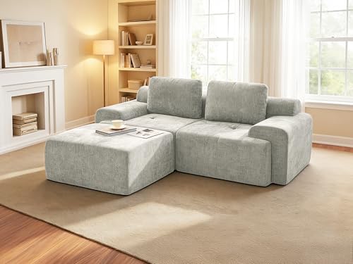 Image of 85 inch L Shaped Oversized Boneless Couch, Comfort Cloud Sectional Couches for Living Room, Modular Sofa High Back & Extra Deep Seat, No Assembly, Soft Chenille (Light Grey, 85 inch- L shaped(2+1))