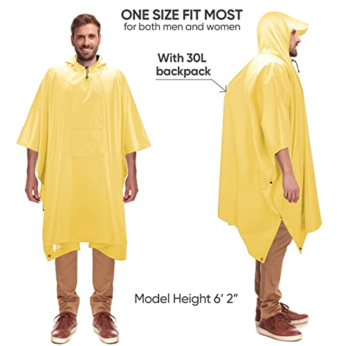 PTEROMY Hooded Rain Poncho for Adult with Pocket, Waterproof Lightweight Unisex Raincoat for Hiking Camping Emergency (Yellow) - Thumbnail 4