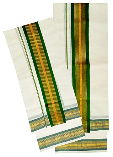 YETTALAN® Women's Kerala Traditional Cotton Set Mundu Cream Color with Fancy Border