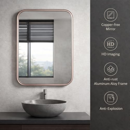 Image of Metal Frame Mirror for Wall /Aluminium Rectangle Bathroom Wall Mirror 18x24 Inch /Mirror for Bathroom /Bedroom /Living Room /Entryway /Dressing Room /Decorative /Vanity| AM1824A3