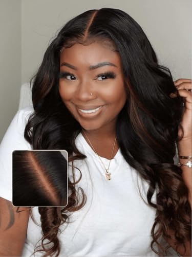 Image of Beauty Forever Bye Bye Knots Wig 7x5 Glueless Lace Black to Chestnut Brown Ombre Loose Wave Wig with Bleached Knots Put on and Go Pre Plucked Pre Cut HD Lace Wig for Women 150% Density 14 Inch