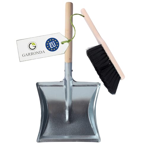 Garronda Kehrschaufel Set mit Metallschaufel mit Holzgriff und Handfeger aus Holz und Synthetik Kehrblech Kehrbesen für Haushalt GD-0010 (Schwarz + Silber)