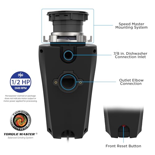 WASTEMAID 10-US-WMP-659 Pro Anti-Jam Garbage Disposer, 1/2 HP, Black thumbnail 2