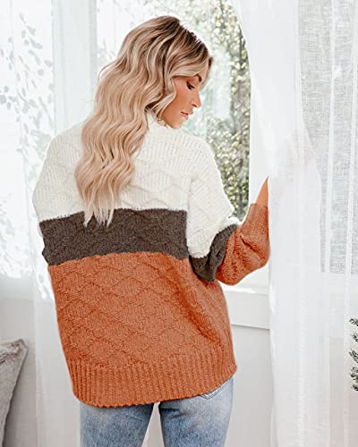 ANCAPELION Women’s Casual Sweater Pullover Winter Cozy Long Sleeve Turtleneck Jumpers Color Block Knit Pullover Top Loose Fit2