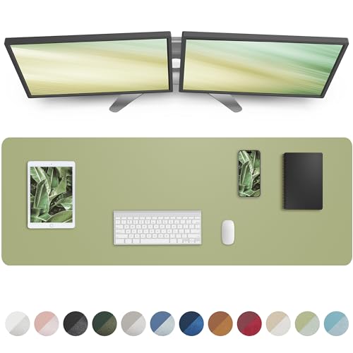 Image of AFIING Leather Desk Pad Protector,Mouse Pad,Office Desk Mat, Non-Slip PU Leather Desk Blotter,Large Desk mat,Waterproof Keyboard mat for Office /Home /Decor (Olive Green,55 inch inch x 17 inch inch)