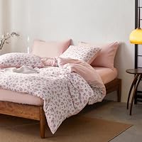 Wake In Cloud - Floral Comforter Set, Coquette Cottagecore Aesthetic Flower Shabby Chic Pattern for Women Teen Girls, Soft Lightweight Bedding, 3 Pieces, Pink, Full Size — image 4