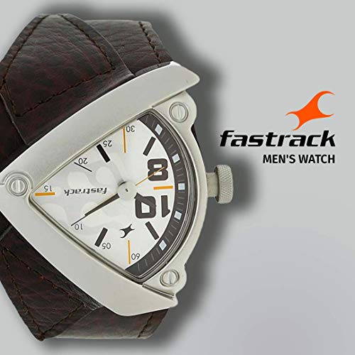 Image of Fastrack Quartz Analog White Dial Leather Strap Watch for Guys-NP3022SL01