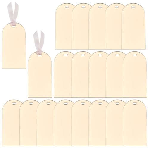 GOMAKERER 20 tarjetas de lugar acrílicas con espejo dorado, 3.5 x 1.75 pulgadas, letreros acrílicos de arco dorado en blanco, etiquetas colgantes en blanco con agujero para números de mesa de boda,