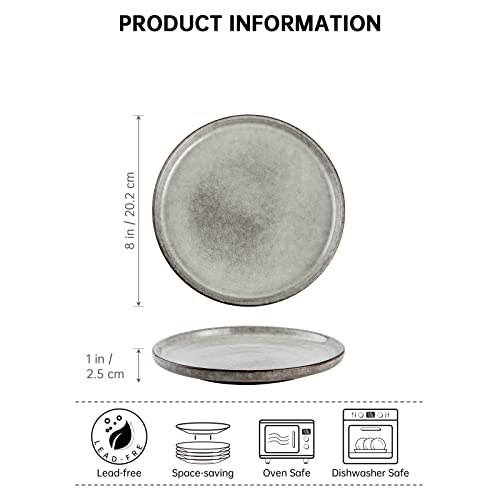 Henten Home Ceramic Dessert Plates, 8 Inch Porcelain Salad Plates Set Of 4, Fluted Round Snack Plates For Kitchen, Cake Serving Stoneware Dishes, Reactive Glaze, Scratch Resistant (Grey) #TOP1