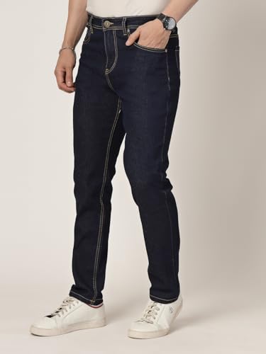 Image of Style Quotient Men Dark Blue Regular Fit Mid Rise Stretchable Jeans