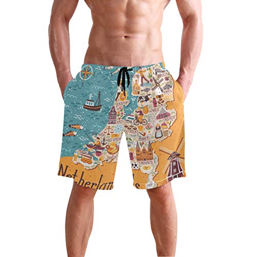 Auskid Netherlands Map Mens Swim Trunks Quick Dry Board Shorts with Pockets Swimsuit Beach Short M2