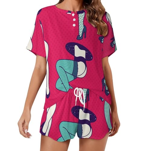 Pyjama pour femme ensemble manches courtes design fluide jambes legeres