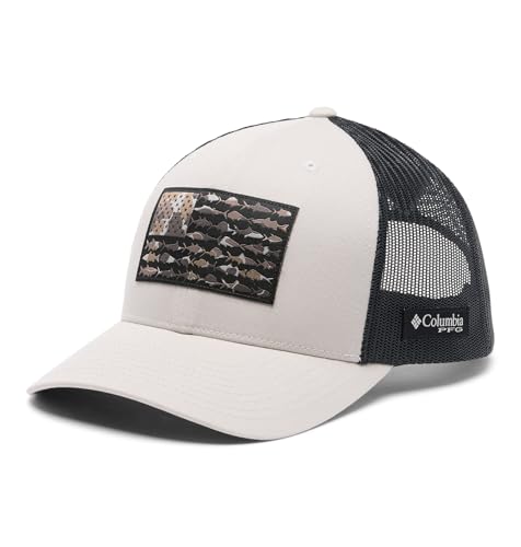 Image of Columbia Unisex Unisex PFG Fish Flag Mesh Snap Back Hat, Light Cloud /Black /Camo Fish Flag, One Size