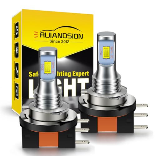 Ruiandsion H15 LED Lamp Bulb 6500K White High/Low Beam 12V-24V 3 Prong PGJ23T1 Base Plug and Play Replacement for Car Lamps (Pack of 2)