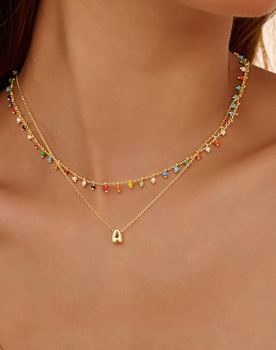 Initial Necklace for Women Dainty Colorful Bead Layered Letter Necklace Personality Initial Necklace Trend Beach Choker Necklace for Women Jewelry Gifts3