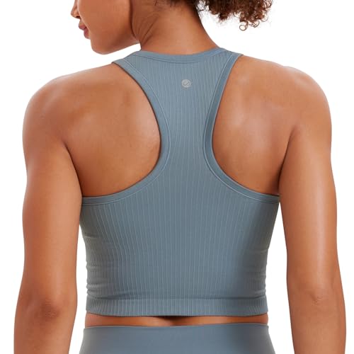 Image of CRZ YOGA Seamless Rib Racerback Crop Tank | Light Support, Removable Pads, Yoga, Ribbed, Racerback, Longline Sports Bras for Women