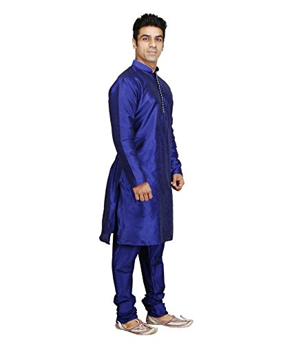 Kurta pyjama de seda cómodo para evitar calor conjunto azul real hombre 40 3