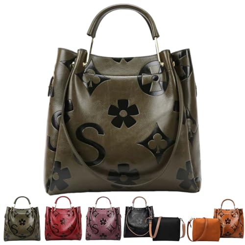 Women Large Tote Bag with Pouch Set of 2 Trendy Retro Floral Embossed Shoulder Handbag Crossbody Bucket Purse Fashion