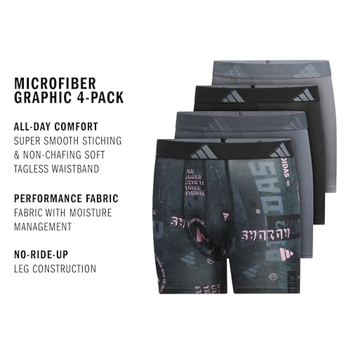 Image of adidas youth Performance Microfiber Boxer Briefs (4-pack Or 3-pack) Kids Graphic Underwear