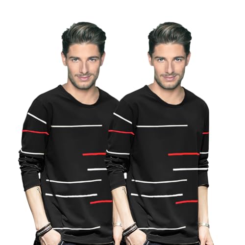 Image of Noble Monk Men Full Sleeve Round Neck T-Shirt | Printed Sleeves |Regular fit Tshirt for Men