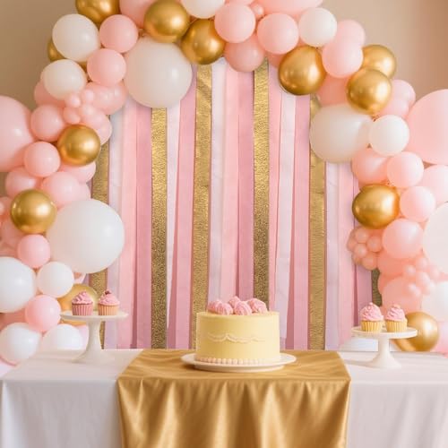 Image of Riqiaqia Streamers Party Decorations,8 Rolls Pink Gold Crepe Paper Streamers for Wedding, Birthday, Bachelorette, Bridal Showerand Baby Shower Girl