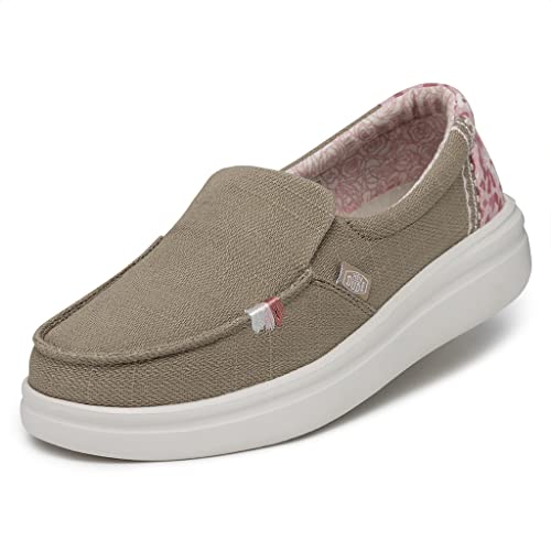Image of HEYDUDE Women's Misty Rise Slip On Loafers | Woven Textile Platform