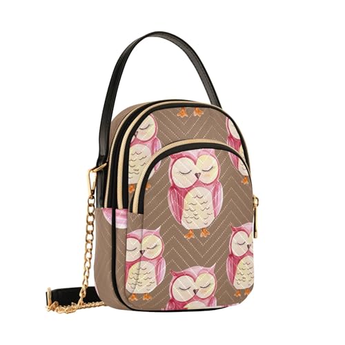 Cute Watercolor Owls Eyes Brown Women's Shoulder Purses Cute Cell Phone Wallet Chain Purse Quilted Zipper Bowler Tote Ladies Satchel2