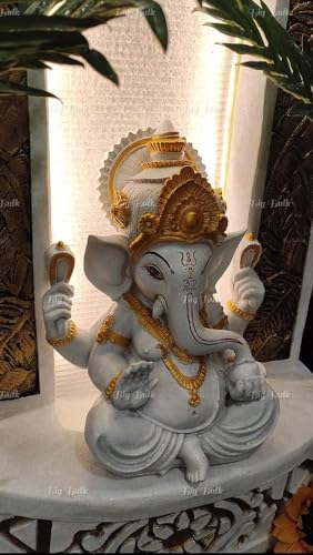 Image of Big Slate Buddha Fountain for Living Room Home Decor Garden Decoration and Drawing Room (White Ganesh Slate)