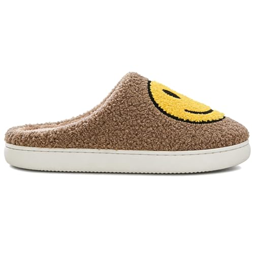 Image of Women's Men's Preppy Happy Face Slippers Comfy Warm Plush Slip-On House Slipper for Winter Indoor Soft Cushion Non-slip Fluffy Slides Slippers