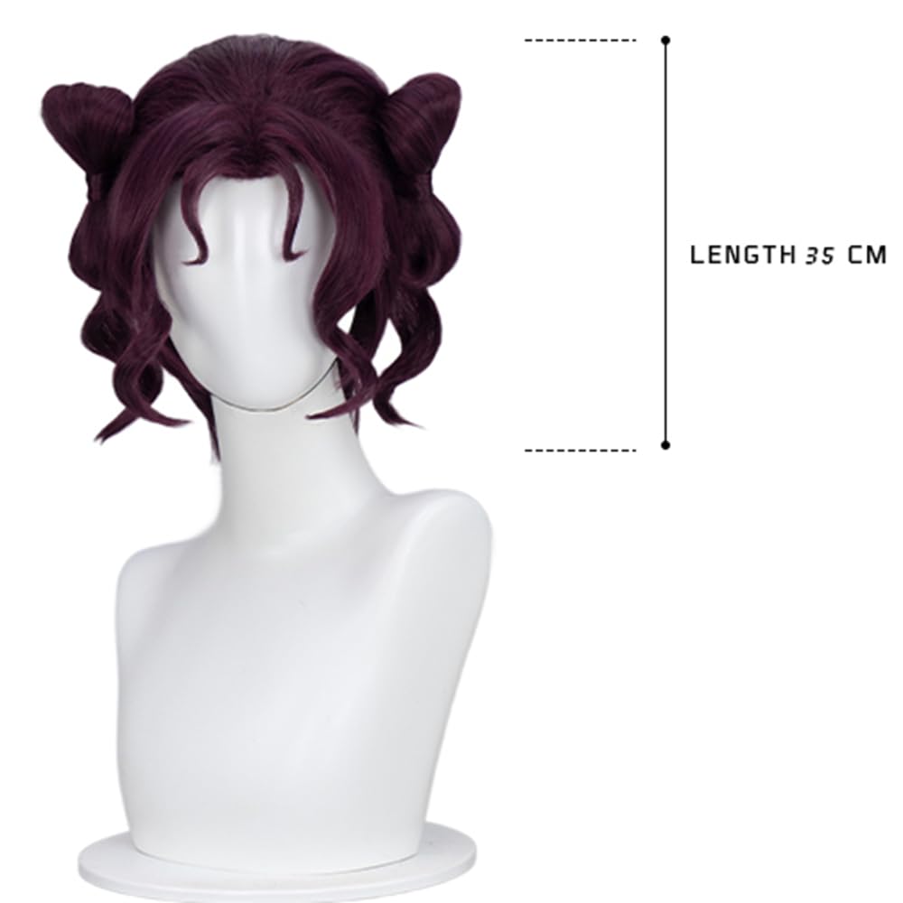 Dark Purple Bow Buns Wig Anime Cosplay Hair Short Synthetic Wig for Halloween Comic Roleplay Party