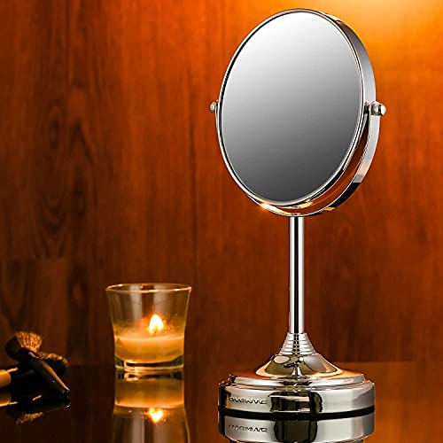 Image of OVENTE 7 inch Tabletop Magnifying Makeup Mirror, Polished Chrome MNLCT70CH1X7X | Double Sided Vanity Standing Mount Mirror with 1X /7X Magnification, 360 Rotation, Perfect for Dresser Bedroom Office Desk