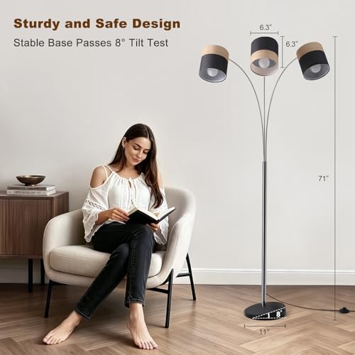 Image of Floor Lamps for Living Room, Brushed Nickel Arc Floor Lamp, 3 Light Tall Floor Lights Living Room, 71 inch Mid Century Tree Floor Lamp for Bedroom, Office(Bulb not Included)