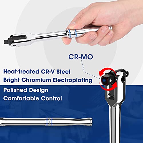 Image of WORKPRO Dual Drive Breaker Bar, 3 /8 inch & 1 /4 inch Drive, Heavy Duty Breaker Bars, 8-inch Length with 360 Rotatable Head, Spring-loaded Detent Ball, Chrome Vanadium Steel Made