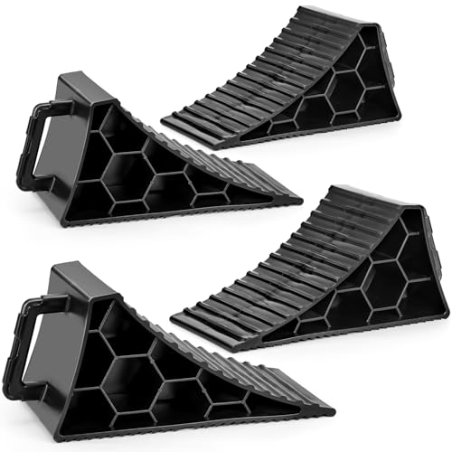 Image of PAHTTO Wheel Chocks 4 Pack, RV Chocks with Handles for RV Trailer Camper Car Truck, Wheel Block Stopper for Tire, Strong RV Wheel Chocks Hexagonal Honeycomb Structure, RV Trailer Accessories