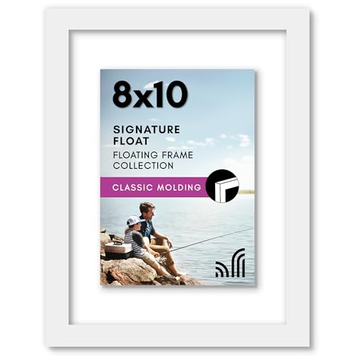 Americanflat 8x10 Floating Picture Frame with Polished Crystal-Clear Glass - Use as 5x7 Picture Frame or Display 4x6 Photo - Signature Float Collection - Photo Frames for Tabletop or Wall - White