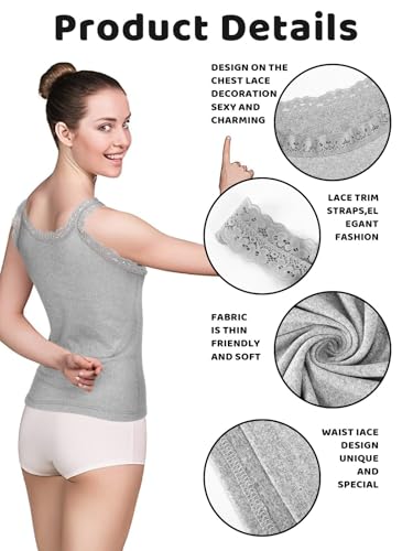 3PCS Lace Camisole Tank Tops Womens Cami Undershirt Sleeveless Ribbed Tank for Women3
