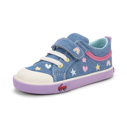 See Kai Run Kristin - Fan Favorite Sneakers for Little Girls, Chambray/Happy, Toddler 8