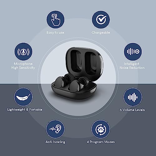 Chisana Hearing Aids With Touch Panel, Rechargeable Digital Inner-Ear Hearing Sound Amplifier Devices, Black #TOP3