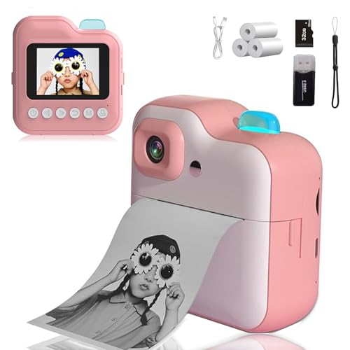 PZCC Kids Instant Print Camera, 2.4 HD Touchscreen 48MP Digital Camera for Kids with 32GB Card & 10 Print Papers, 1080P HD kids' digital cameras, for Boys Girls Aged 3-12 Years Old