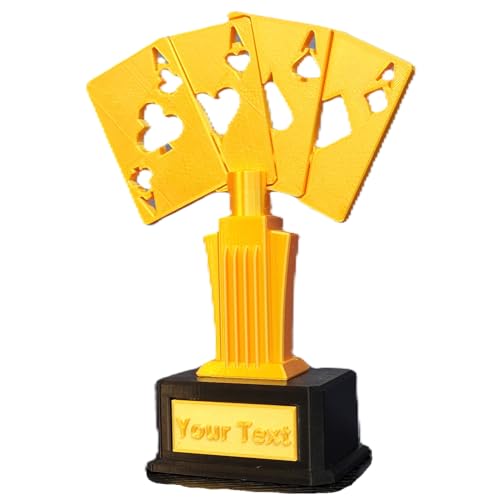Znet3D Troféu de jogo de cartas de pôquer personalizado - ouro de seda quatro ases em pedestal preto