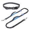 Snocyo Dog Jogging Lead, Jogging Dog Lead for Medium and Large Dogs, Elastic and Reflective Dog Lead, 160-260 cm, Retractable Running Lead with Double Handle and Waist Belt (Grey & Blue)