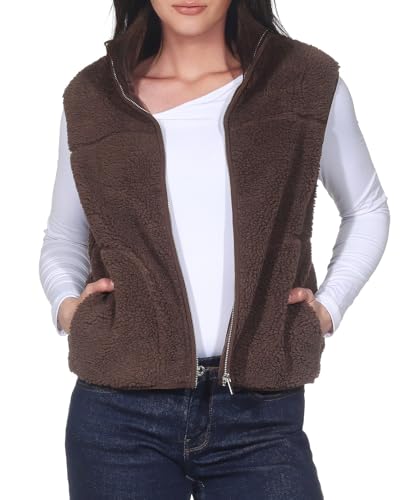 ONLY Damen Teddy Weste High Neck Sherpa Plüschweste mit Kragen Fleeceweste ONLBaby High Zip Vest 15379000 Chocolate Martini M