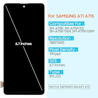 Screen Replacement for Samsung Galaxy A71 4G LCD Display A715 Digitizer Touch Screen Assembly Repair Parts for SM-A715F,SM-A715W,SM-A715X（Black No Figerprint Function）