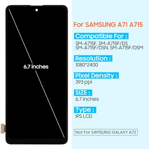 Screen Replacement for Samsung Galaxy A71 4G LCD Display A715 Digitizer Touch Screen Assembly Repair Parts for SM-A715F,SM-A715W,SM-A715X（Black No Figerprint Function）