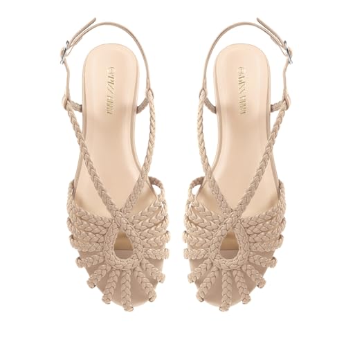 PIZZ ANNU Women's Sophia Braided Flat Sandals Comfortable Memory Foam Walking Shoes Summer Gladiator Slingback Ankle Strap Strappy Sandals, Beige 7 by PIZZ ANNU - Used condition - Image 8