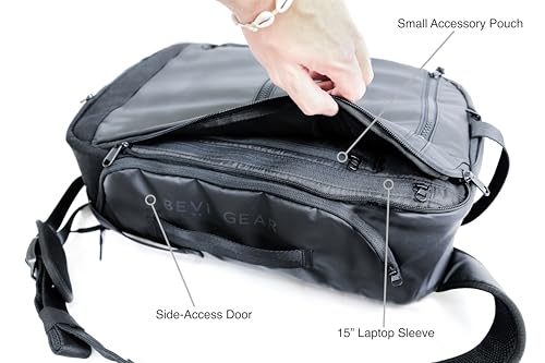 Image of BEVISGEAR Top Shelf Camera Bag, Water Resistant Sling Backpack for Photo and Video with hidden Tripod Holder, works with DSLR, SLR, Mirrorless cameras and more | 22l Capacity, 19x12x7 in, Water-Resistant 500d Kodra Plus Rain Cover, Hidden Tripod Holder, 11 Dividers, Fits Up to 15 Laptop