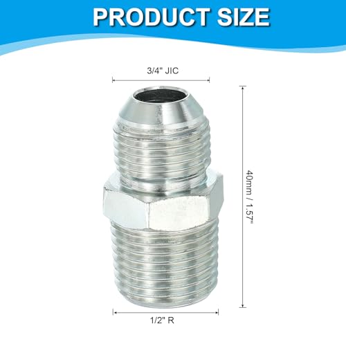 Image of PATIKIL Pipe Adapter Connector 3 /4 inch Male 74 Flare JIC x 1 /2 inch Male R Pipe Fitting Oil Feed Restrictor Fitting Hydraulic Connector for Oil Steam Water Pipelines System